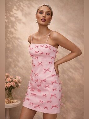 Anthropologie Dress The Brynne 3D Spaghetti Strap Dress by Maeve 8P Pink